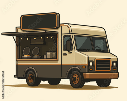 Classic style illustration of a food truck suitable for mobile food business and street cuisine concepts