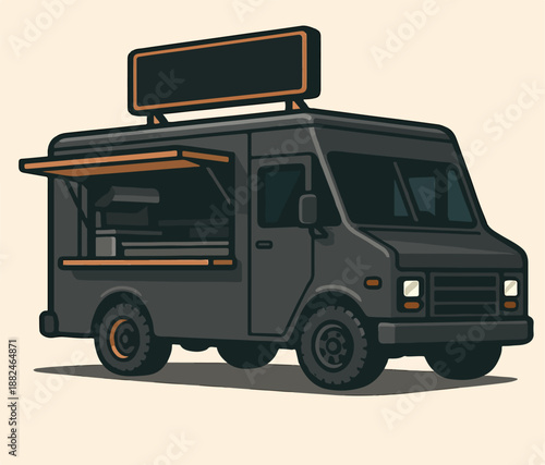 Stylized illustration of a modern street food truck suitable for street food festival and mobile restaurant themes