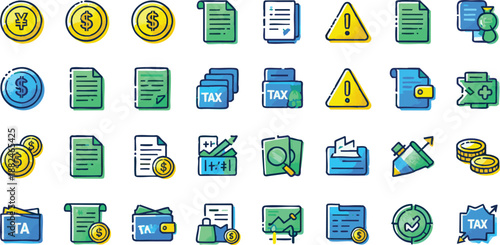 Tax and Finance Line Icon Set with Editable Strokes