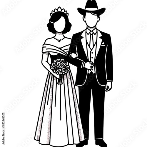 Forever Bound: A tender moment captured in an illustration, showcasing a radiant bride and her dapper groom, united in their everlasting commitment.