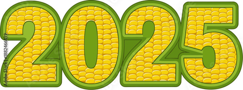 Cartoon Style Corn Filled Number 2025 Design For Upcoming New Year