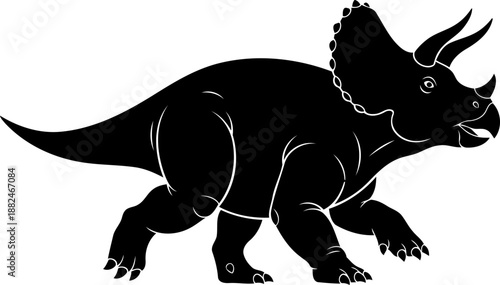 A triceratops dinosaur silhouette, a powerful horned herbivore depicted running dynamically.