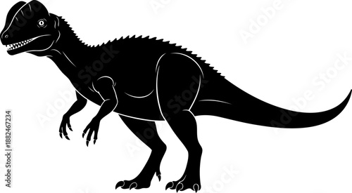 Allosaurus dinosaur silhouette, a powerful theropod standing with an open, roaring mouth.