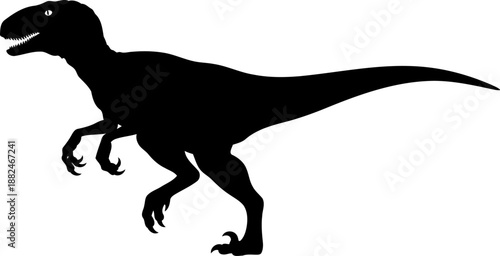 Alert velociraptor theropod silhouette, a bipedal dinosaur in a ready stance.