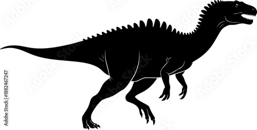Allosaurus dinosaur silhouette, a fierce carnivorous predator striding with an open mouth.