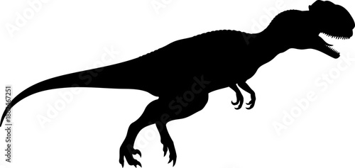 Allosaurus dinosaur silhouette, a powerful theropod walking with an open mouth.