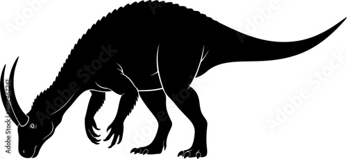 Amargasaurus dinosaur silhouette, a unique sauropod grazing with distinctive neck spines.