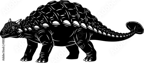 An ankylosaurus dinosaur, depicted in a detailed profile vector silhouette, showcasing its armor and tail club.