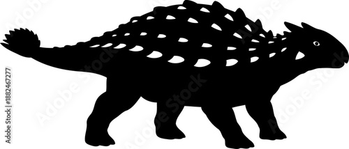 Ankylosaurus armored dinosaur, walking with its distinctive club tail, simple black vector silhouette.