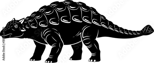 Ankylosaurus dinosaur silhouette, a heavily armored herbivore standing with visible dermal plates.