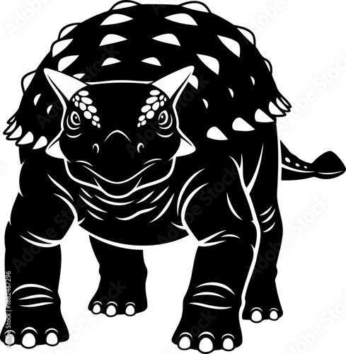 Ankylosaurus dinosaur silhouette, a heavily armored herbivore standing in a detailed front view.