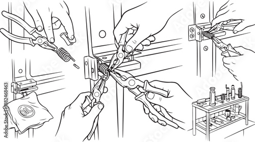Hands using tools for DIY electrical work project illustration
