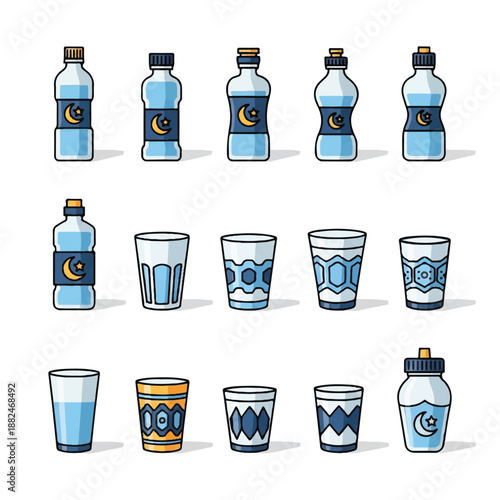 Collection of Water Bottles and Glasses.