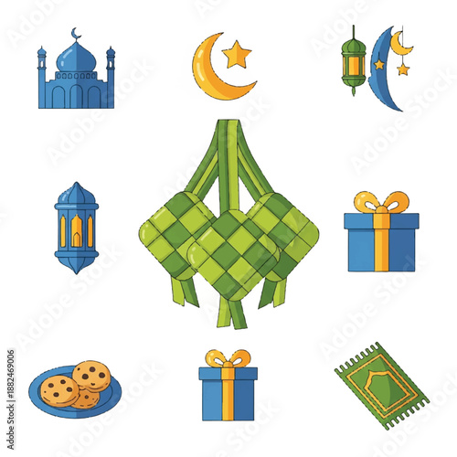 Ketupat Green Woven Rice Dumpling Islamic Symbol.
