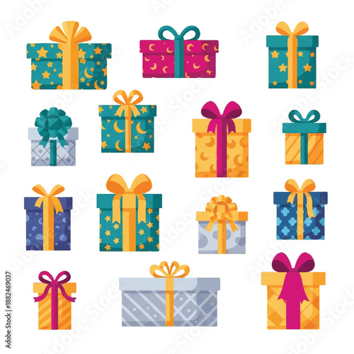 Colorful Gift Boxes with Ribbons and Bows.