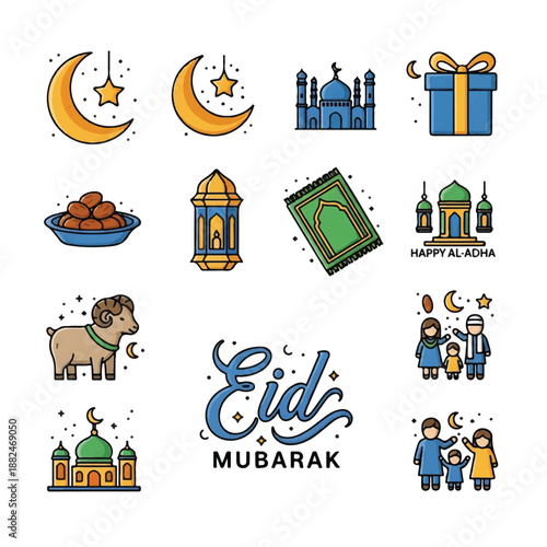 Eid Mubarak Islamic Greeting Card Elements 1.