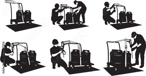 Man using hand truck to move heavy industrial equipment