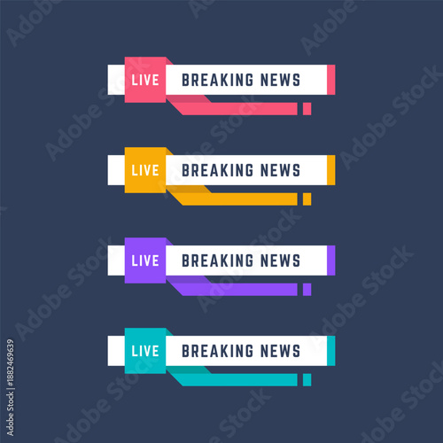 Live Breaking News Lower Third Banner Set with Color Variations