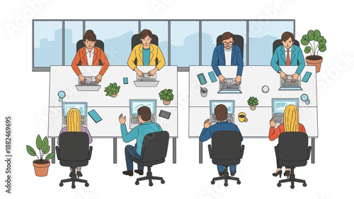 Office Workers at Desks with Computers.