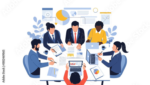 Business Team Meeting Around Table Discussing.