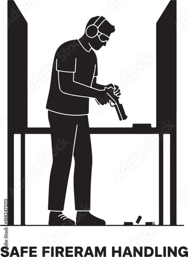 Safe Firearm Handling Illustration at a Shooting Range - Gun Training and Target Practice for Responsible Use.