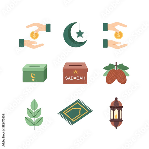 Islamic Charity Symbols and Icons Collection.