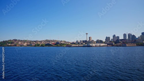 Wallpaper Mural Boat tour around Seattle, Washington, showing the skyline, waterfront, and Puget Sound from the water. Ideal for travel, nautical, and cityscape footage. Torontodigital.ca