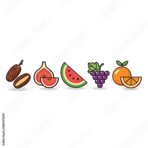 Assorted Fruits and Nuts in Illustration.