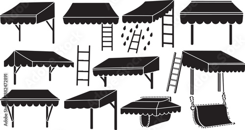 Various Black Canopy Illustrations with Different Configurations and Settings