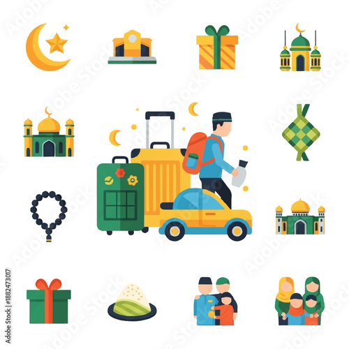 Man Traveling with Luggage for Umrah Pilgrimage.