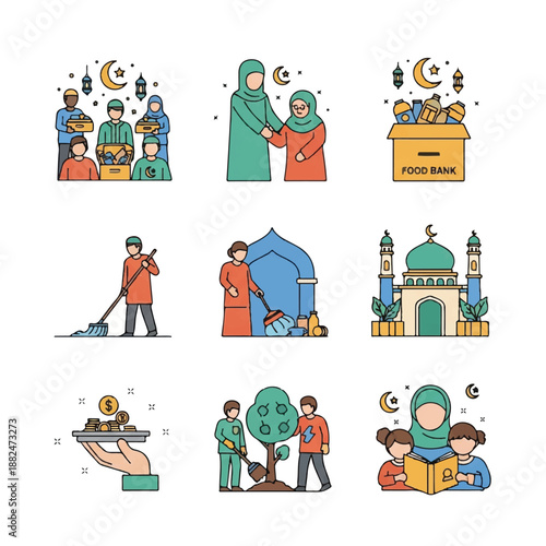 Ramadan Charity and Community Illustrations.