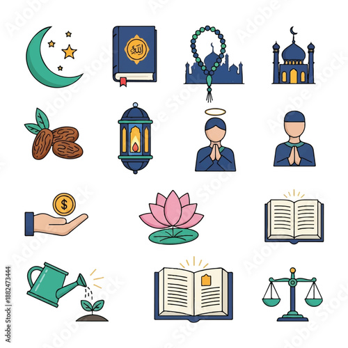 Religious Symbols and Icons Collection Illustration.