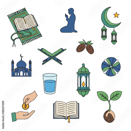 Islamic Symbols and Objects Illustration Collection.