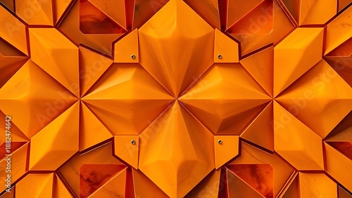 Amber bakelite material with geometric patterns forming a retro design, abstract composition.