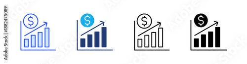 Profit Growth Multiple Style Icon Set Vector 