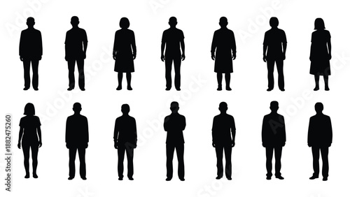 Silhouettes of diverse figures isolated on white background, Vector