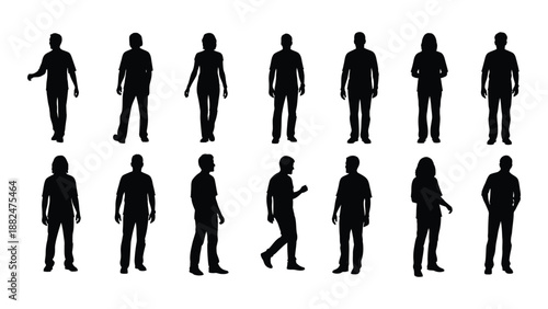 Collection of silhouetted human figures isolated on white background, Vector