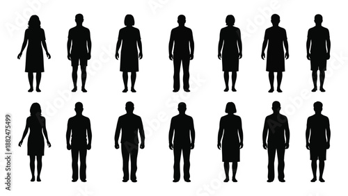 Silhouettes of various figures isolated on white background, Vector