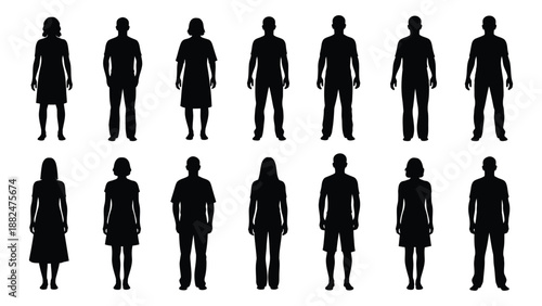 Silhouettes of various figures isolated on white background, Vector
