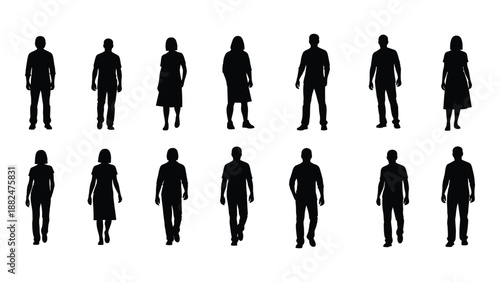 Silhouettes of diverse people isolated on white background, Vector