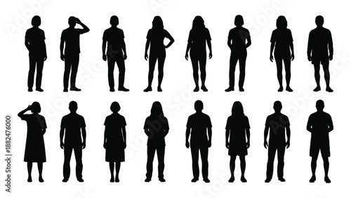 Collection of diverse silhouettes isolated on white background, Vector