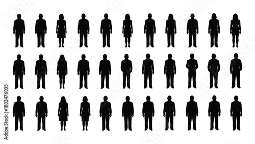 Collection of silhouetted figures isolated on white background, Vector