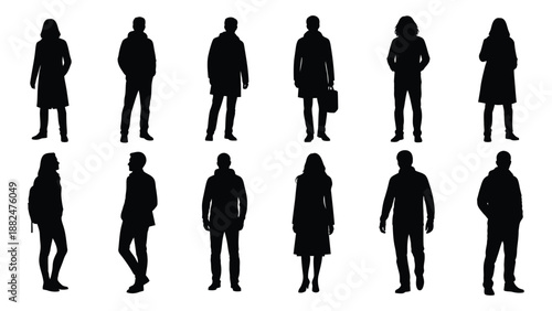 Silhouettes of various people isolated on white background, Vector