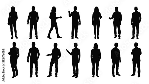 Collection of silhouetted human figures isolated on white background, Vector