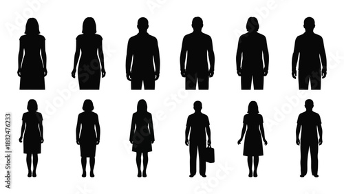 Silhouettes of various people isolated on white background, Vector