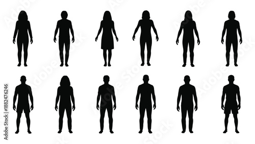 Collection of silhouetted human figures isolated on white background, Vector