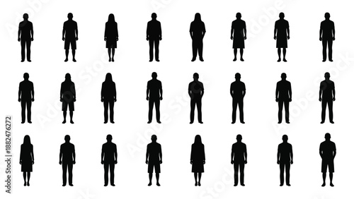 Silhouettes of people standing isolated on white background, Vector