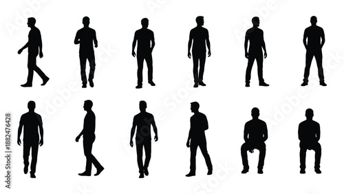 Various silhouettes of people isolated on white background, Vector