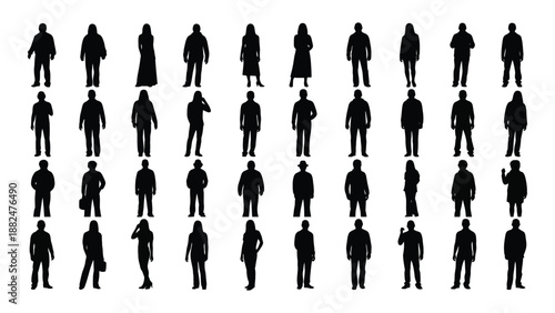 Silhouettes of various people isolated on white background, Vector