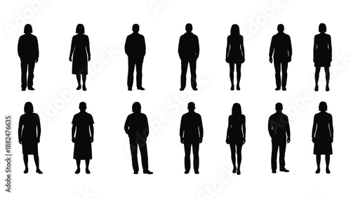 Silhouettes of diverse individuals isolated on white background, Vector